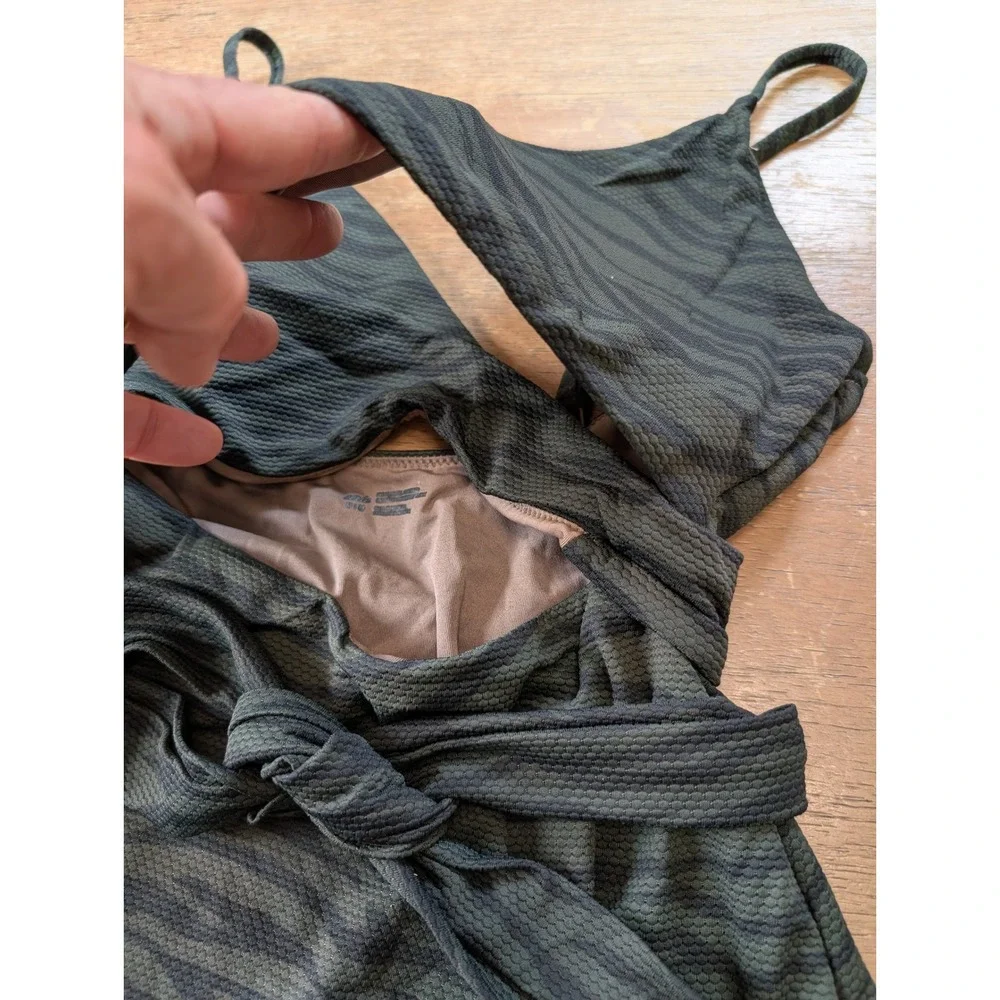 Aerie Womens Zebra Print Wrap One Piece Swimsuit Olive Green Size Medium